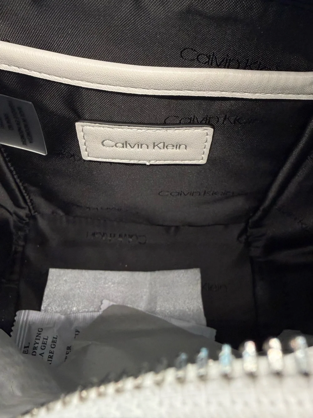 NWT Calvin Klein Colorblock Satchel Handbag Black Cream Taupe